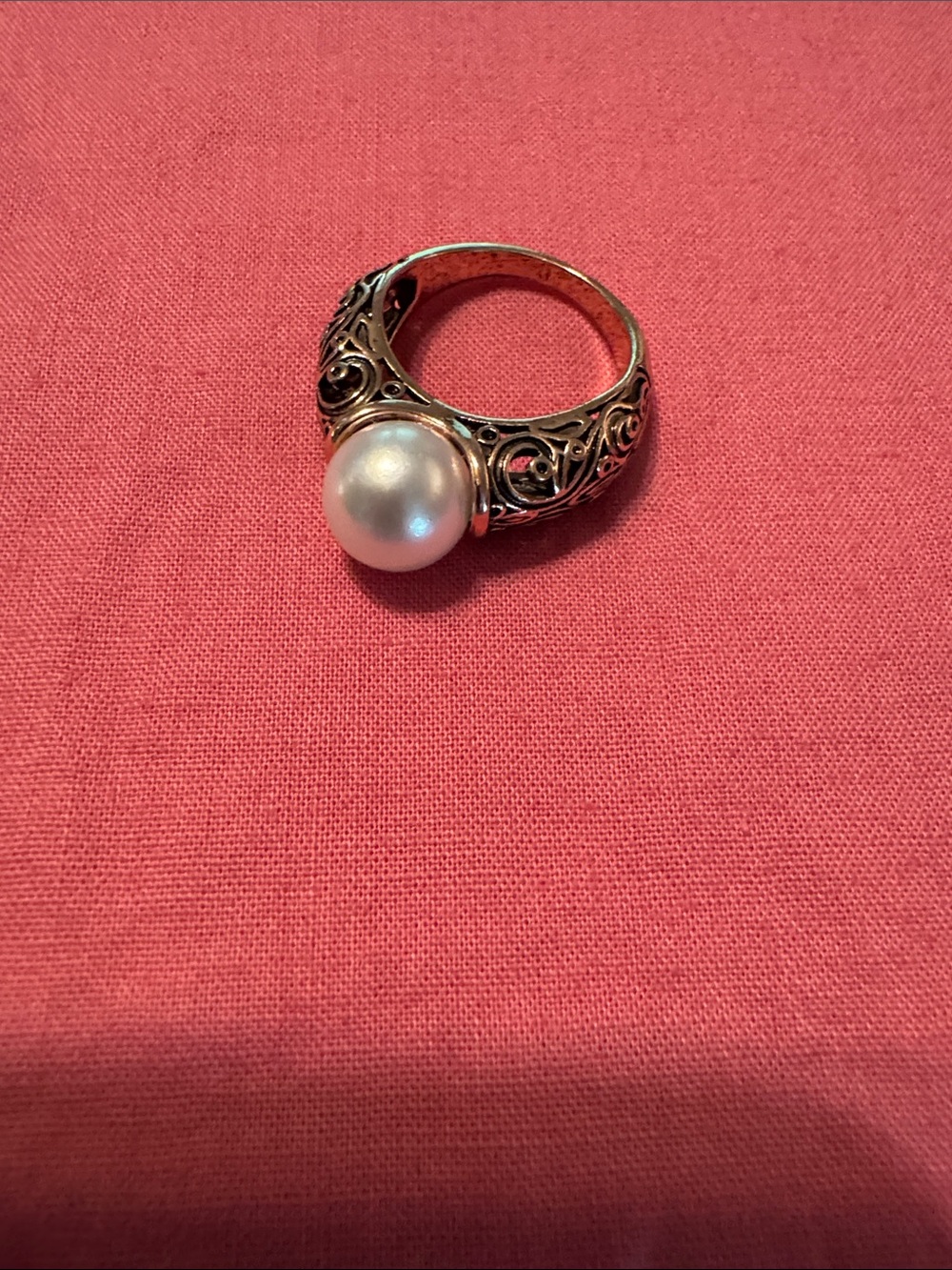 Sterling Filigree Pearl Ring - White Pearl